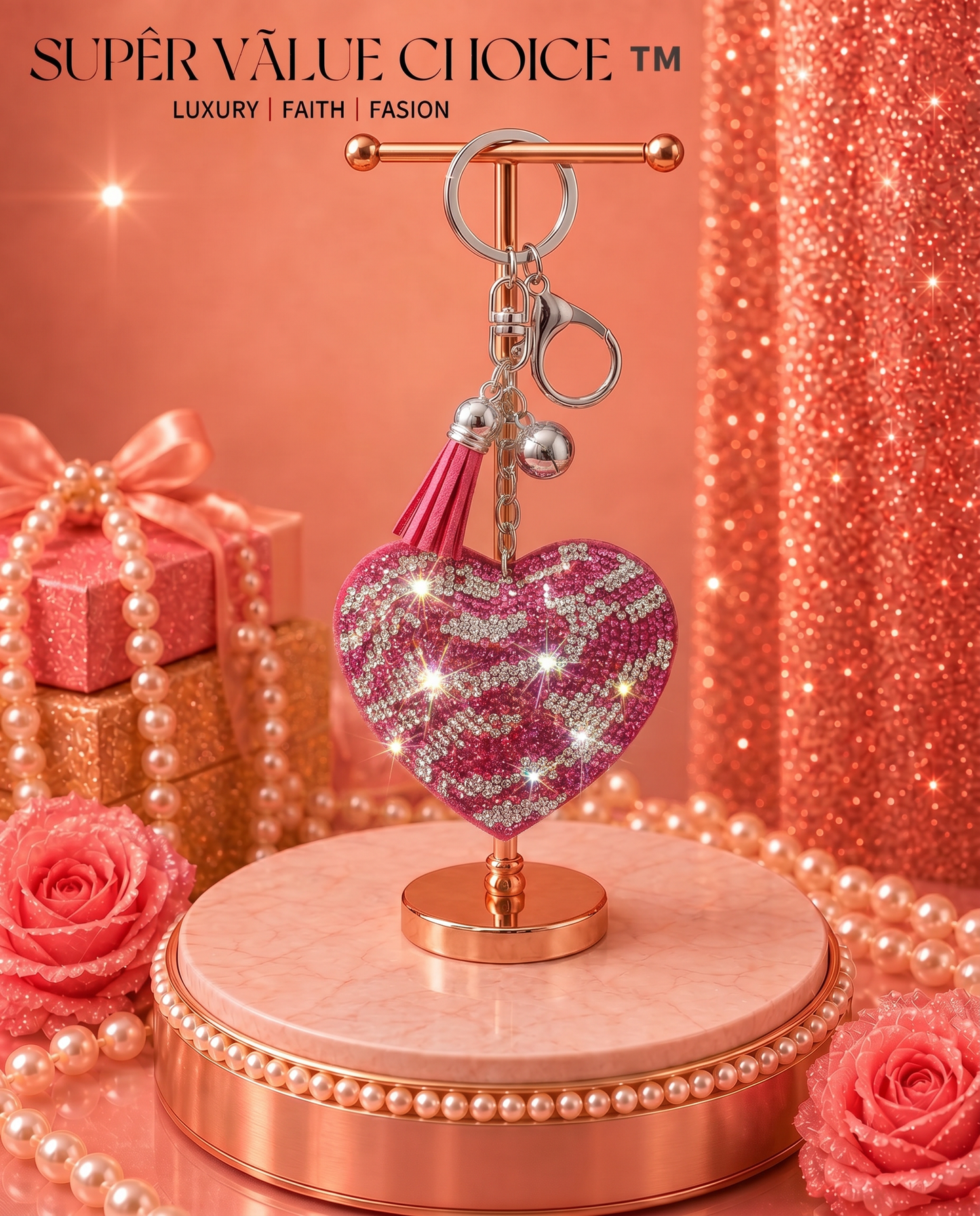 SUPERVALUECHOICE HCSESA00044 Sparkly Rhinestone Heart Bow Keychain Brooch