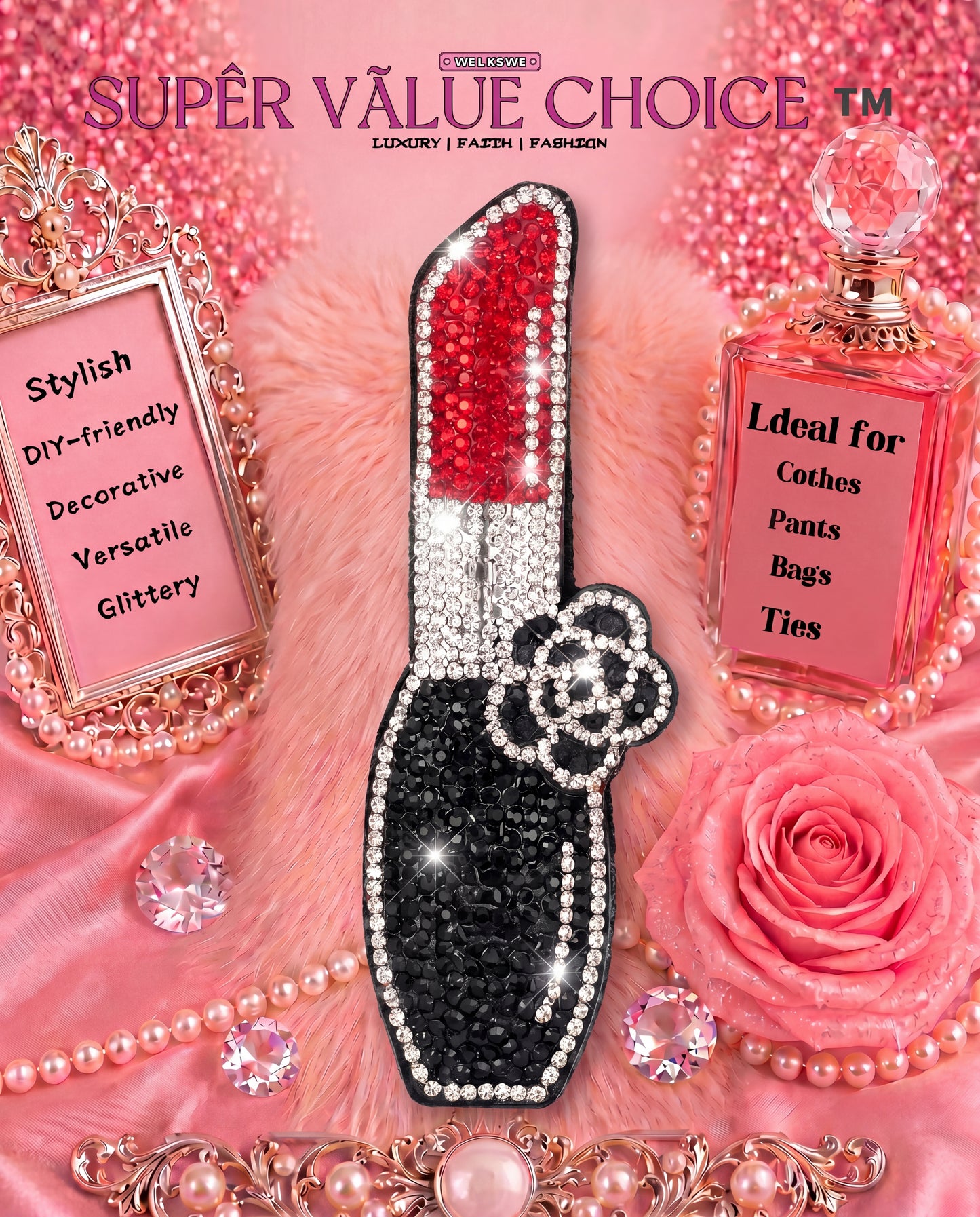 SUPERVALUECHOICE HCSESA00034 Rhinestone Lipstick Keychain & Brooch Sparkly Accessory