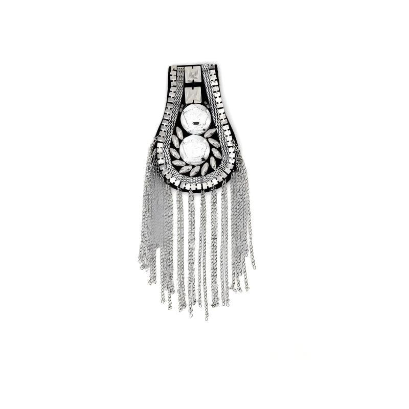 SUPÊR VÃLUE CHOICE HCSEYD00009 Gold Silver Metal Chain Tassel Epaulet Patch Coin Beaded Fringe Shoulder Applique for Jacket Costume DIY Decor
