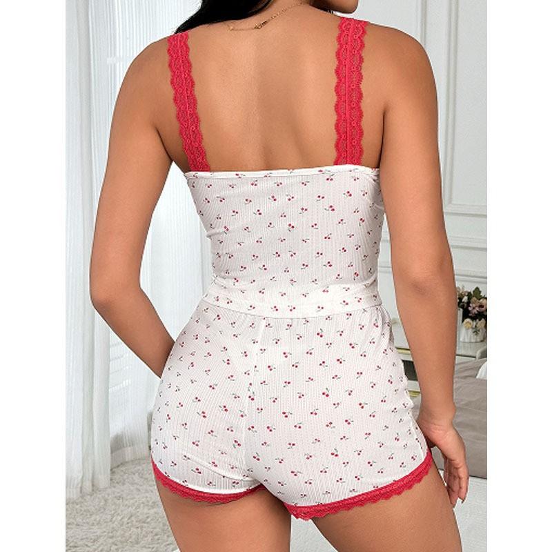 SVCP000078 Two-piece set of sweet V-neck printed home wear with backless halter tops for women in summer