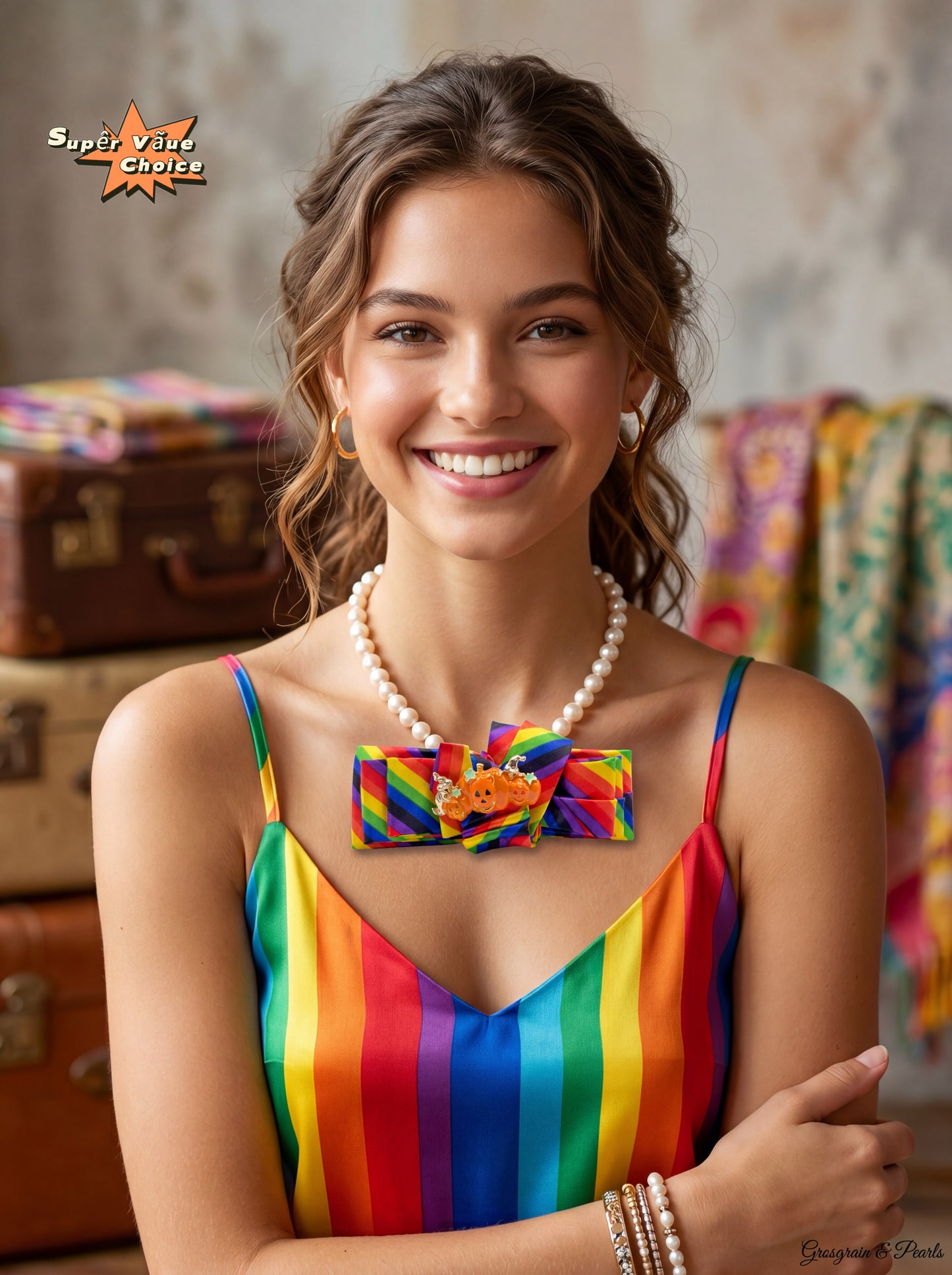 SUPERVALUECHOICE HCSEZA00029 Rainbow pumpkin bow tie