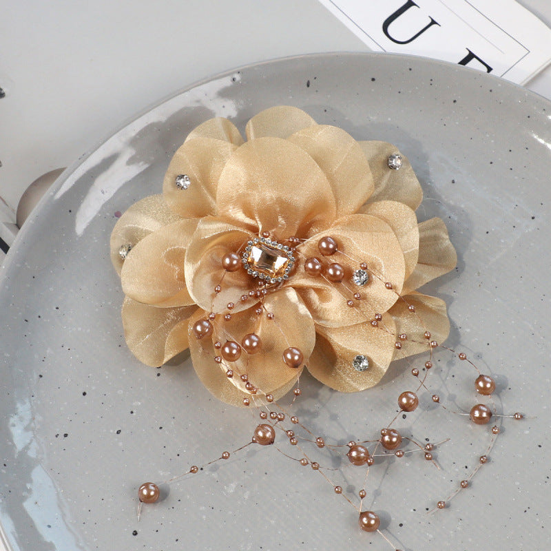 SUPÊR VÃLUE CHOICE HCSEYG00003 3D Organza Fabric Flower Applique Feather Pearl Rhinestone Floral Patch Sew On Embellishment for Wedding Dress Costume Qipao DIY Craft Decor 3.14"×3.14"