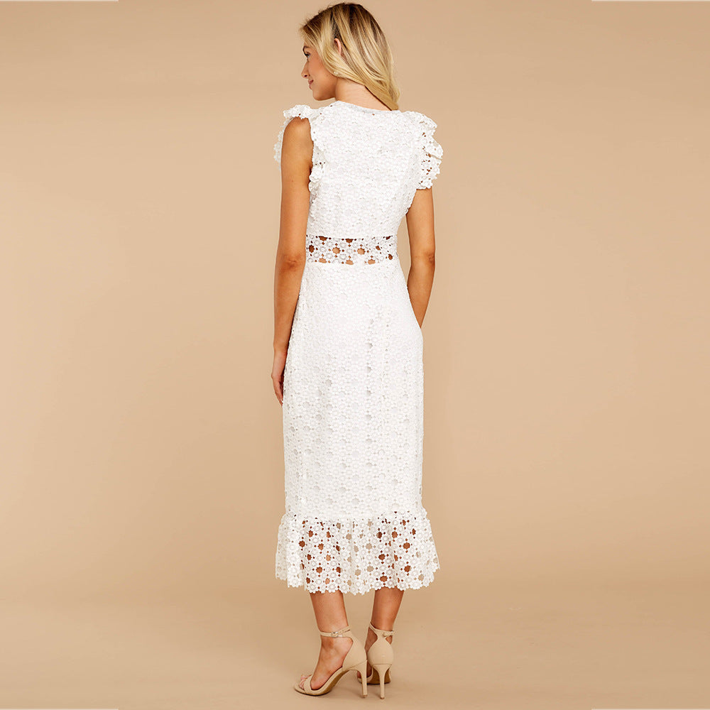 SUPERVALUECHOICE HCSEAC00009 Women's Sleeveless Scalloped Hem Fitted Floral Lace Bodycon Dress