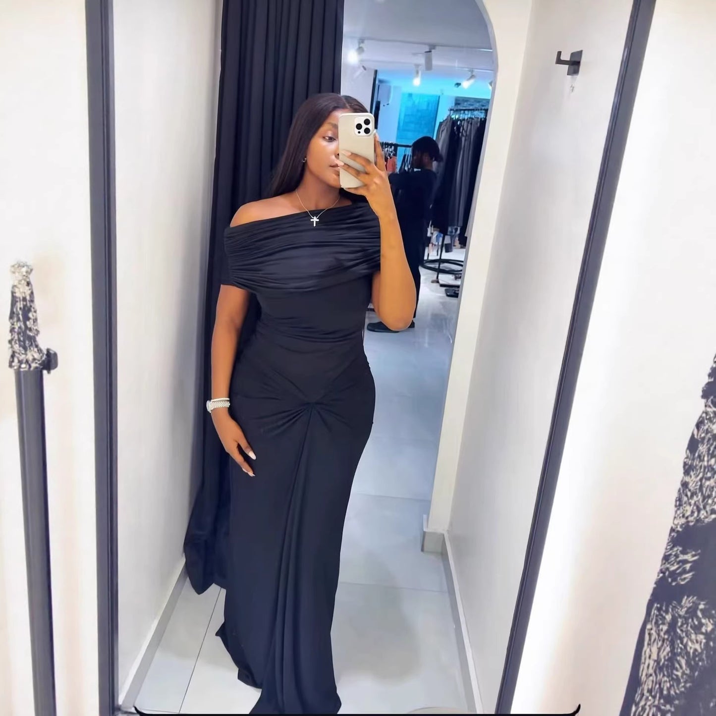 SUPERVALUECHOICE HCSEAA00006 Off-the-Shoulder Ruched Twist-Front Maxi Dress