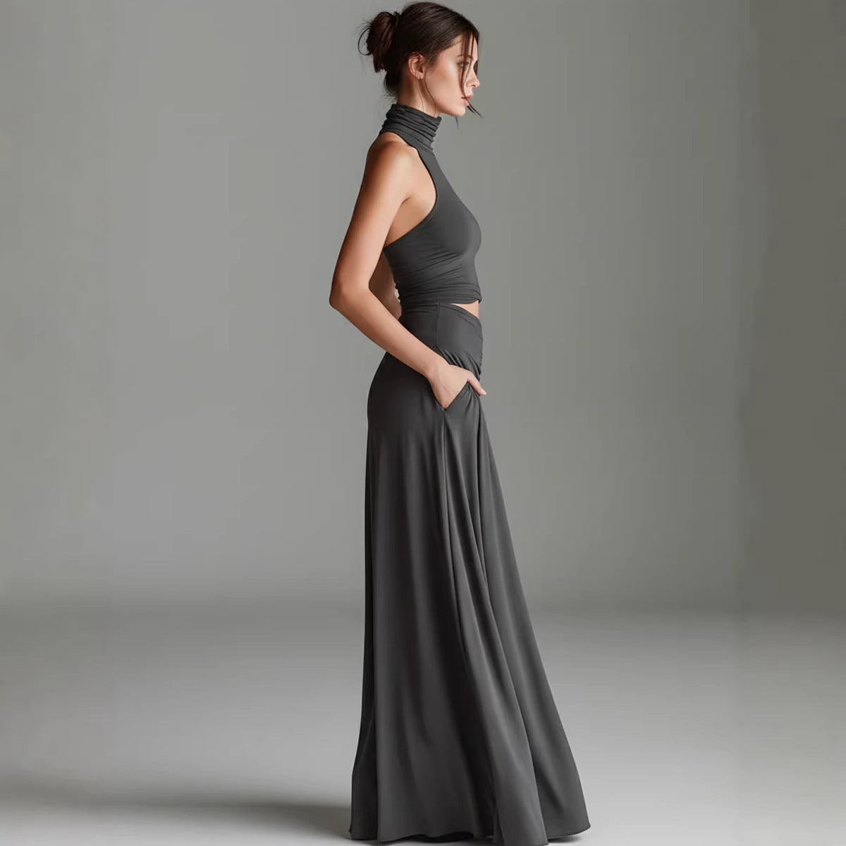 SUPERVALUECHOICE HCSEBA00003 Sleeveless Turtleneck Crop Top & Maxi Skirt Matching Set