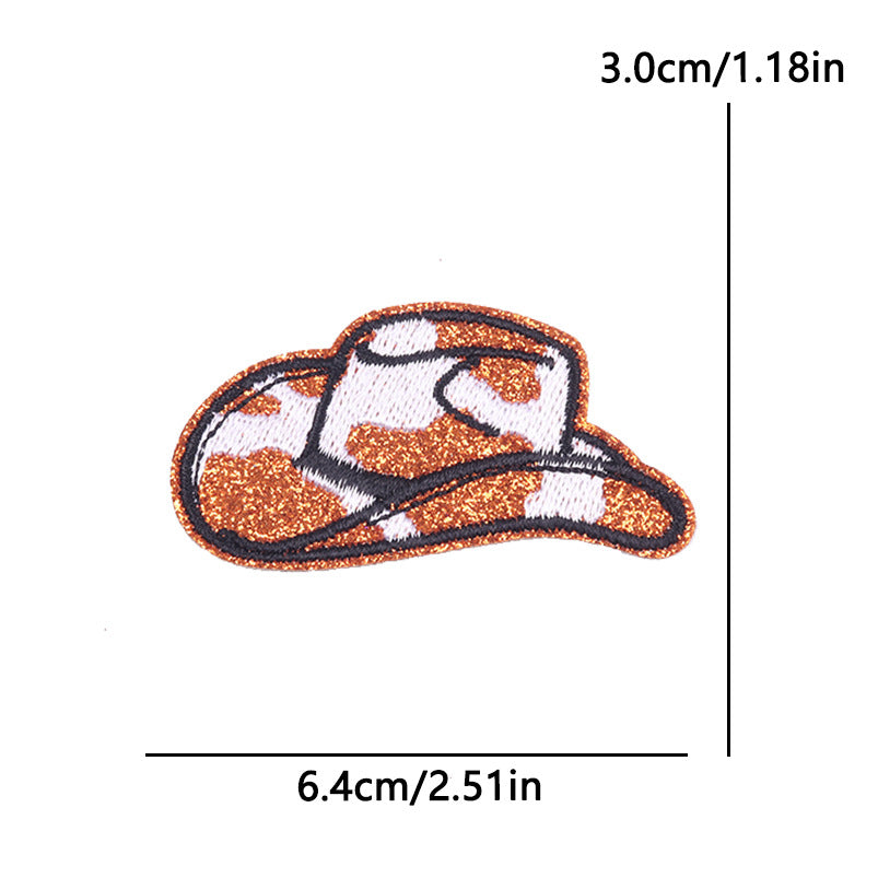 SUPERVALUECHOICE HCSEYSB00114 5Pcs Glitter Cow Print Cowboy Hat Embroidered Iron On Patches Western Clothing DIY Appliques