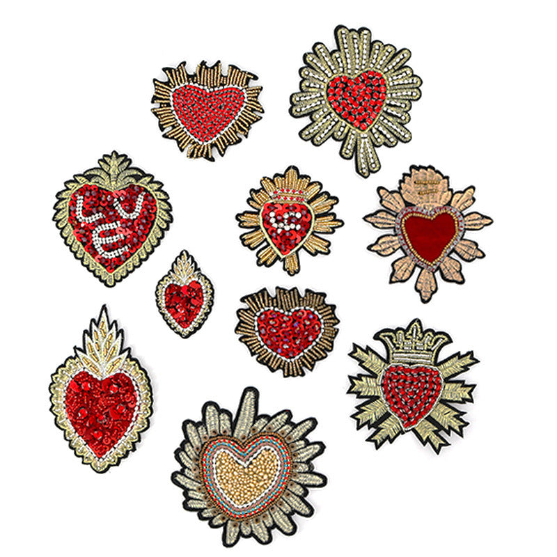 SUPÊR VÃLUE CHOICE HCSEYD00014 Sacred Heart Sequin Beaded Applique Gold Radiant Heart Rhinestone Sew On Patch for Jacket Jeans Tote Bag DIY Craft Decor