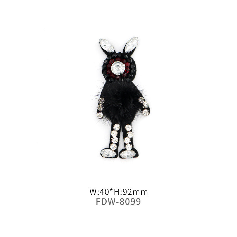 SUPÊR VÃLUE CHOICE HCSEYD00012 Black Animal Sequin Rhinestone Applique Fluffy Fur Pom Pom Cat Rabbit Mouse Sew On Patch for Jacket Jeans Bag DIY Decor