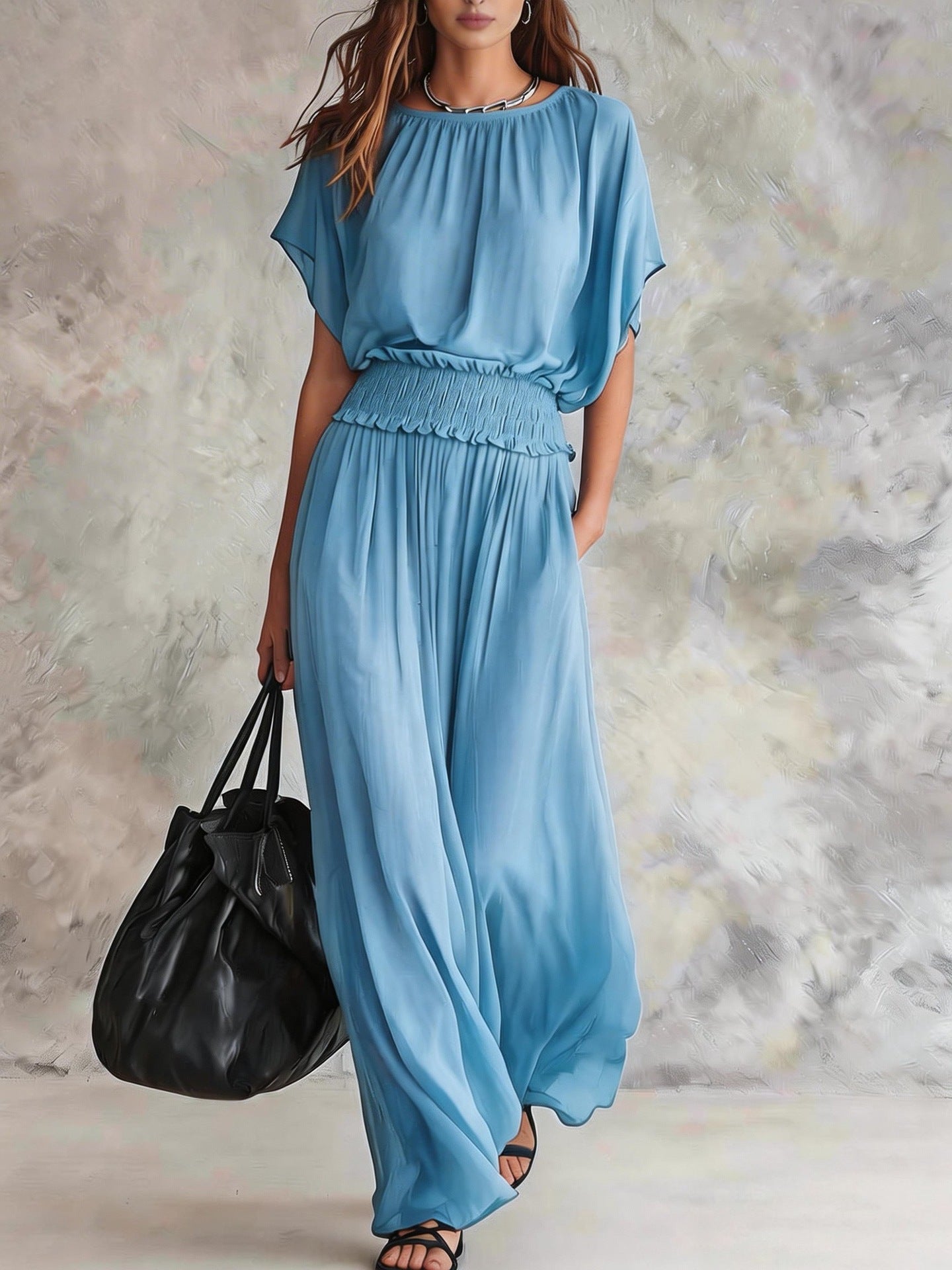 SUPERVALUECHOICE HCSEAA00046 Womens Chiffon Waist-Cinching Ruched Elegant And Sophisticated Long Dress