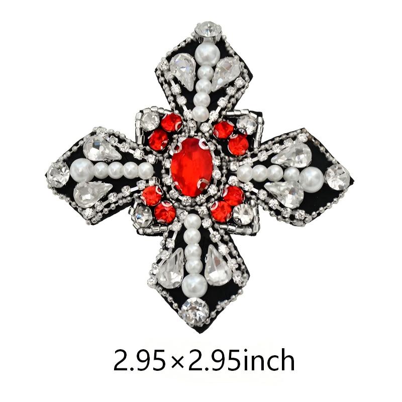 SUPERVALUECHOICE HCSEYD00018 Assorted Rhinestone Pearl Beaded Iron On Patches Cross & Perfume Bottle Shape Clothing DIY Appliques