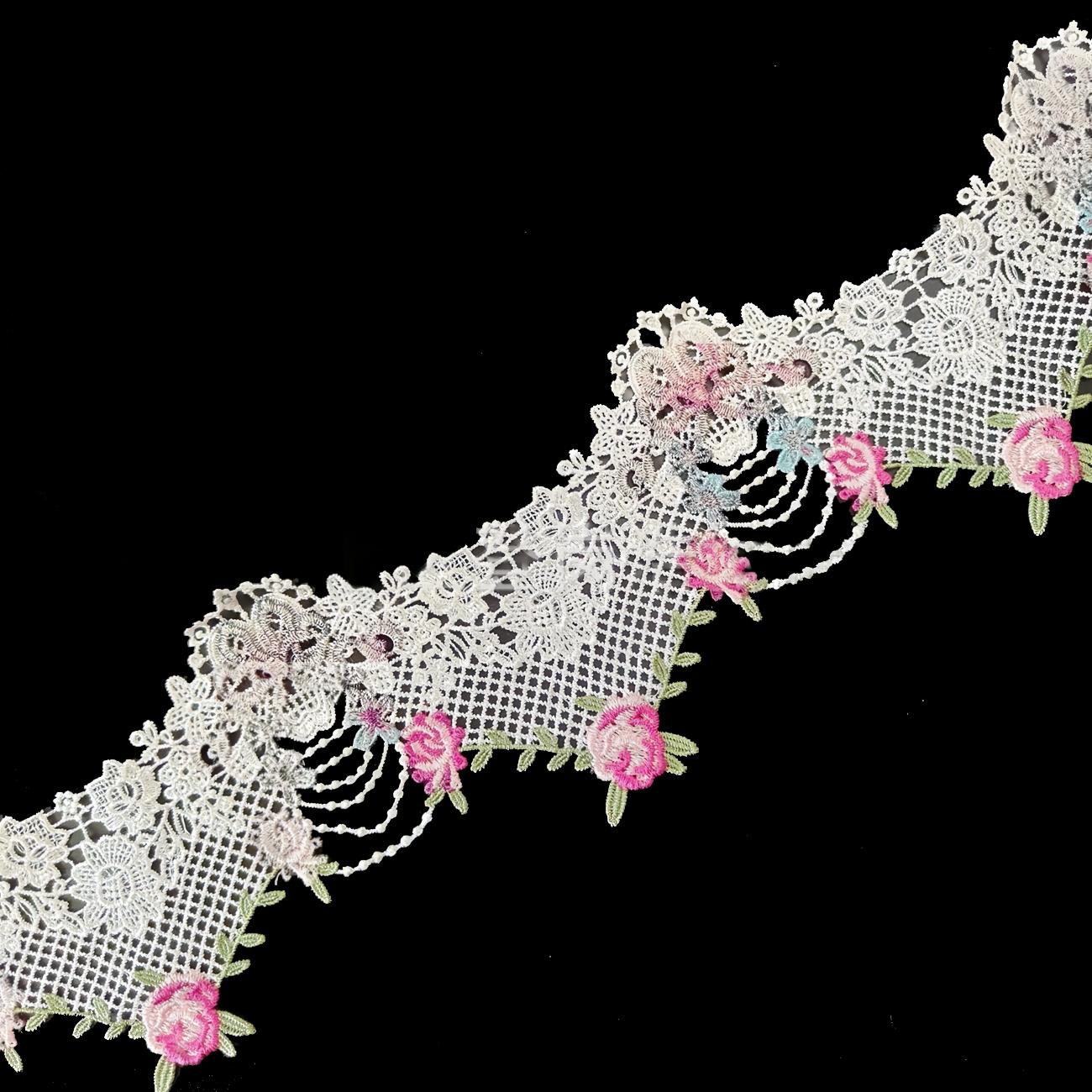 SuperValueChoice HCSEOA00015 Pink Rose Floral Guipure Lace Trim Black White Mesh Embroidery Sewing Ribbon DIY Clothing Bag Decor Lace