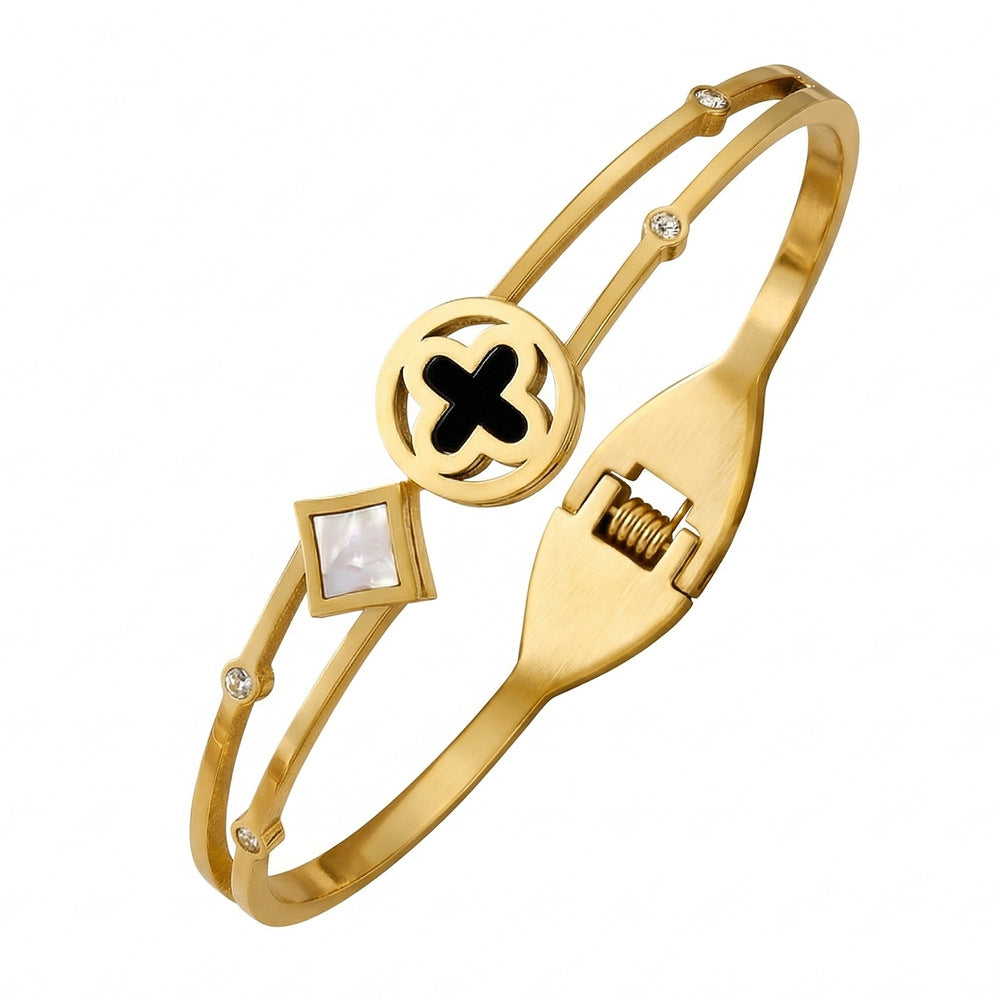 SUPÊR VÃLUE CHOICE HCSEX00021 Black Shell Four-Leaf Clover Bracelet