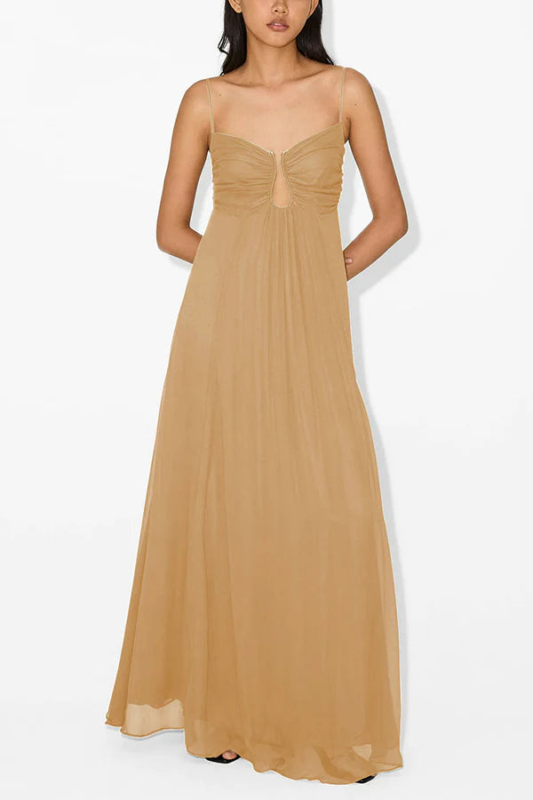 SUPERVALUECHOICE HCSEAA00018 Soft and Elegant Metal Hollow Design Back Smocked A-line Slip Maxi Dress