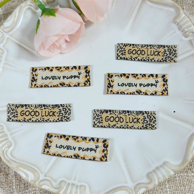 SUPERVALUECHOICE HCSEYSB00007 6 Pcs Animal Leopard Pattern Embroidered Text Woven Tags Paw Print Decorative Label for Hair Accessories Garment DIY Projects