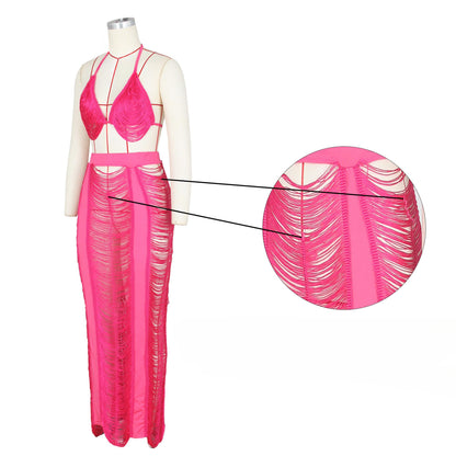 SVCD000026 Plus-size summer fashionable cutout and beachwear women's dress set