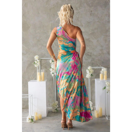 SVCD000064 Single-shoulder sleeveless dress with a sense of design, lace-up and embossed printing