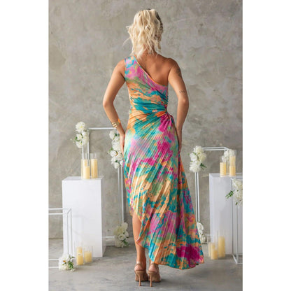 SVCD000064 Single-shoulder sleeveless dress with a sense of design, lace-up and embossed printing