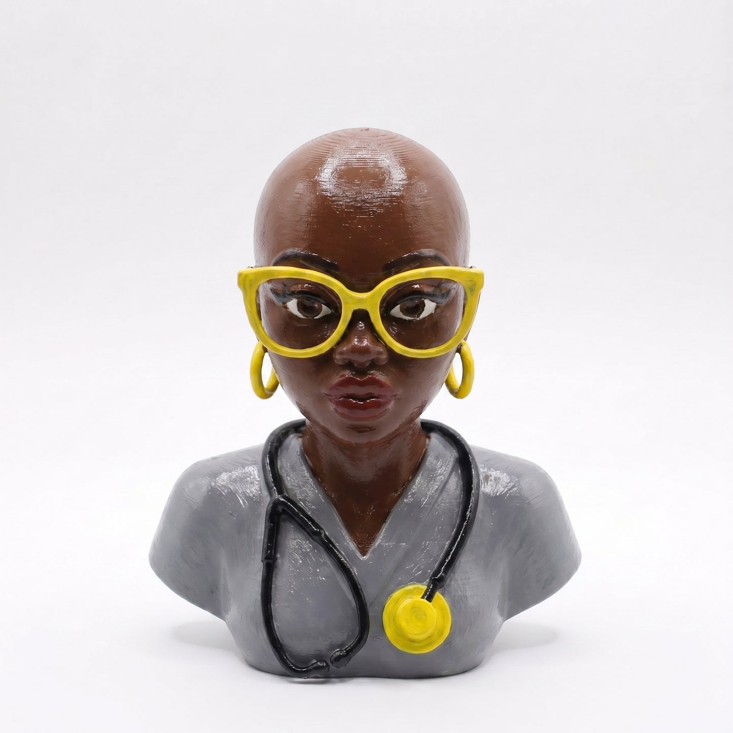 SUPERVALUECHOICE HCSEUA00072  Z-Unpainted Stethoscope Grey Scrubs African Medical Lady Resin Mold Base for Handmade DIY Jewelry Craft Supplies 2" × 2.7" × 0.5"