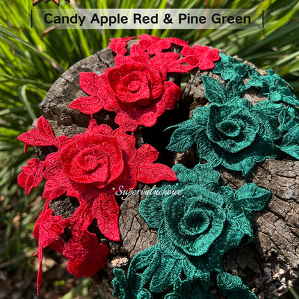 SUPERVALUECHOICE Christmas HCSEYB00067 Candy Apple Red  /   Pine Green Floral Embroidered Fabric Patches 5.51'' X 11.81''