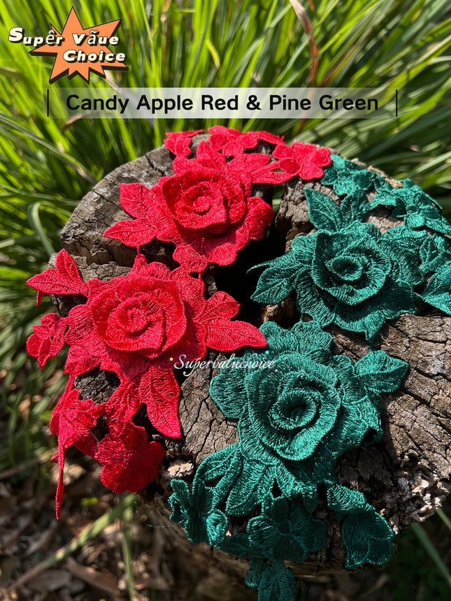 SUPERVALUECHOICE Christmas HCSEYB00067 Candy Apple Red  /   Pine Green Floral Embroidered Fabric Patches 5.51'' X 11.81''