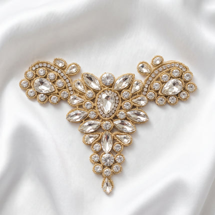 SUPERVALUECHOICE HCSEYD00042 Handmade Rhinestone Applique, Crystal Beaded Patch for Wedding Dress, Evening Gown, Costume DIY Sew On Embellishment