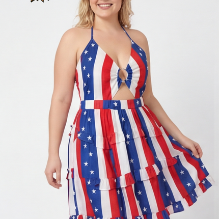 SVCD000128 Summer fashion hollowed-out strap V-neck style halter print dress