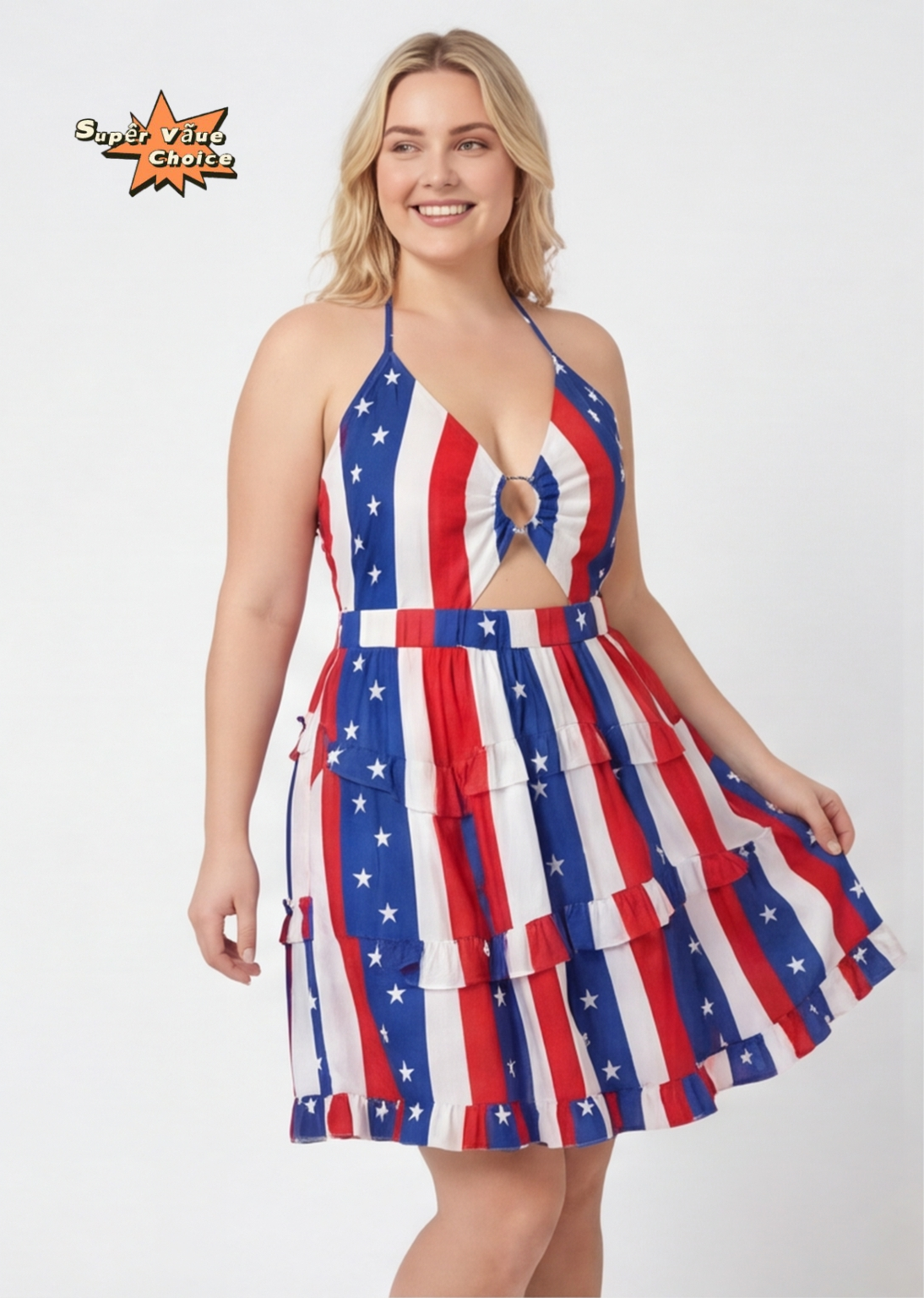 SVCD000128 Summer fashion hollowed-out strap V-neck style halter print dress