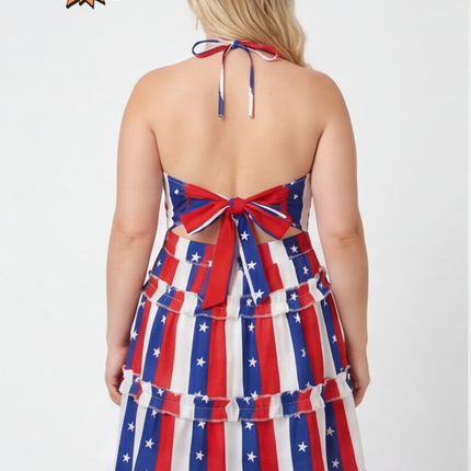 SVCD000128 Summer fashion hollowed-out strap V-neck style halter print dress