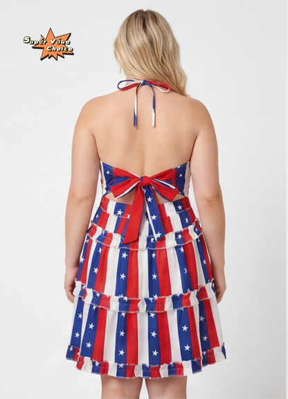 SVCD000128 Summer fashion hollowed-out strap V-neck style halter print dress