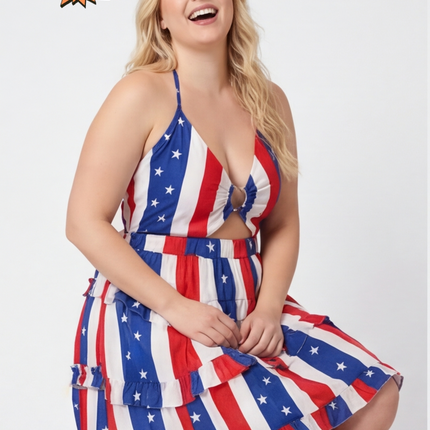 SVCD000128 Summer fashion hollowed-out strap V-neck style halter print dress