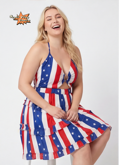 SVCD000128 Summer fashion hollowed-out strap V-neck style halter print dress