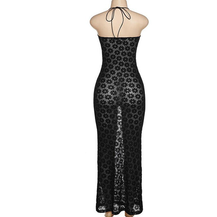 SVCD000041 Fashionable, halter-neck, sexy, cut-out, see-through, figure-hugging dress for women