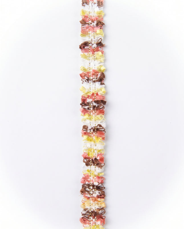 SuperValueChoice HCSEOA00010 Pastel Fringe Tweed Woven Trim Metallic Gold Thread Decorative Ribbon for Dress Hair Accessory DIY Sewing Craft ,0.59in width