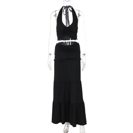 SVCD000073 Two-piece set of a halter vest with pleated skirts