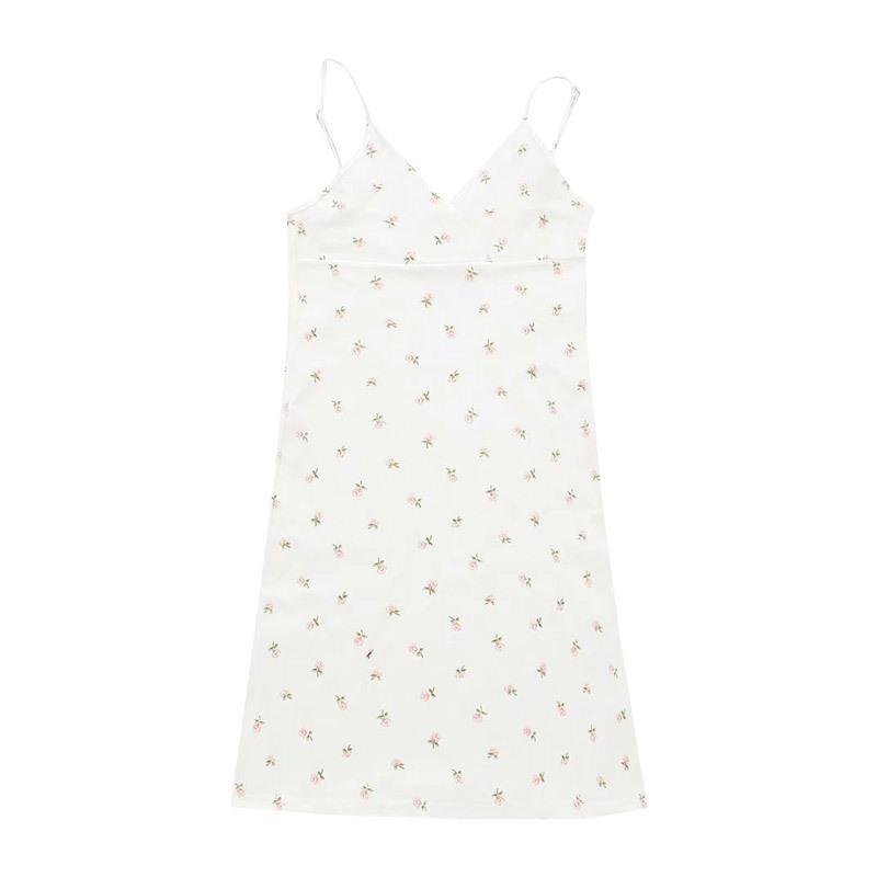 SVCD000066 Retro printed V-neck halter dress, floral halter dress for women's wear