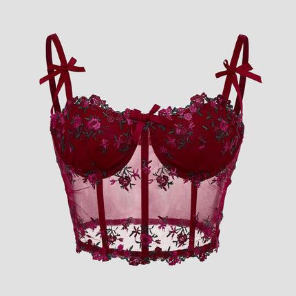 SVCT000086 Steel hoop corset, see-through embroidery, floral bow, fishbone breasted vest