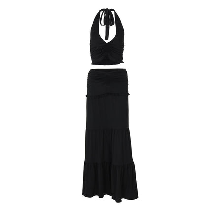 SVCD000073 Two-piece set of a halter vest with pleated skirts