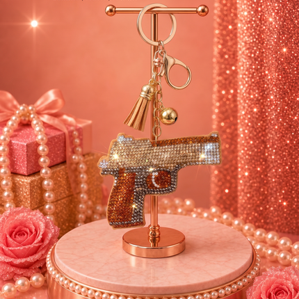 SUPERVALUECHOICE HCSESA00042 Rhinestone Gun Keychain & Brooch Sparkly Accessory