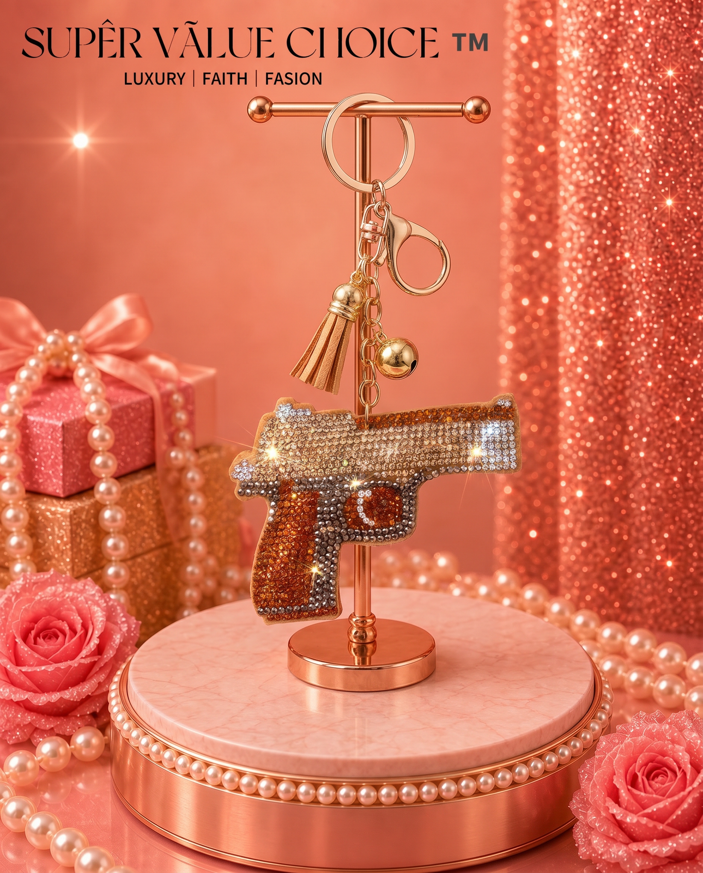 SUPERVALUECHOICE HCSESA00042 Rhinestone Gun Keychain & Brooch Sparkly Accessory