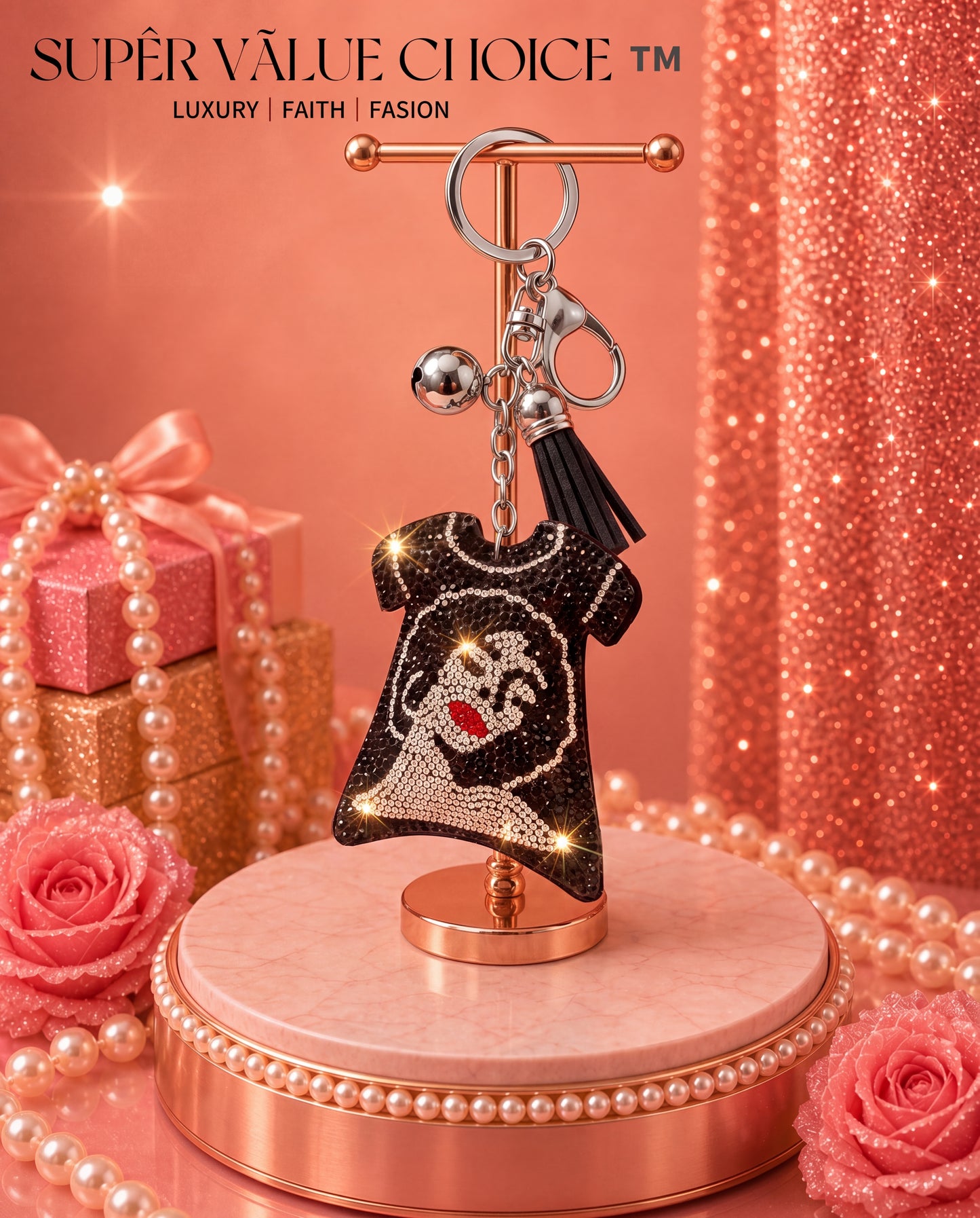 SUPERVALUECHOICE HCSESA00026 Rhinestone Cartoon Face Keychain & Brooch