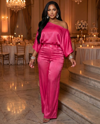 SUPERVALUECHOIC HCSEW00041 Tamale Festival 2pieceset Vacation Quiet luxury, loud presence lookbook 2026 JUMPSUITS Maxi Outfit  hides my lower belly SpringRed Satin-Soft Stretchy  Puff Sleeve  & Lantern Pants – Curve-Hugging, UPF50+ Womenswear casual