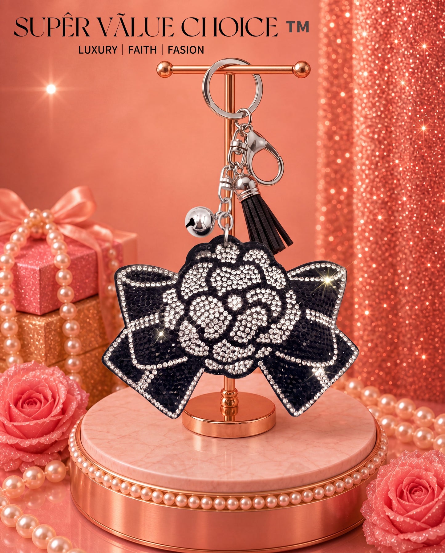 SUPERVALUECHOICE HCSESA00025 Crystal Camellia Bow Keychain & Brooch