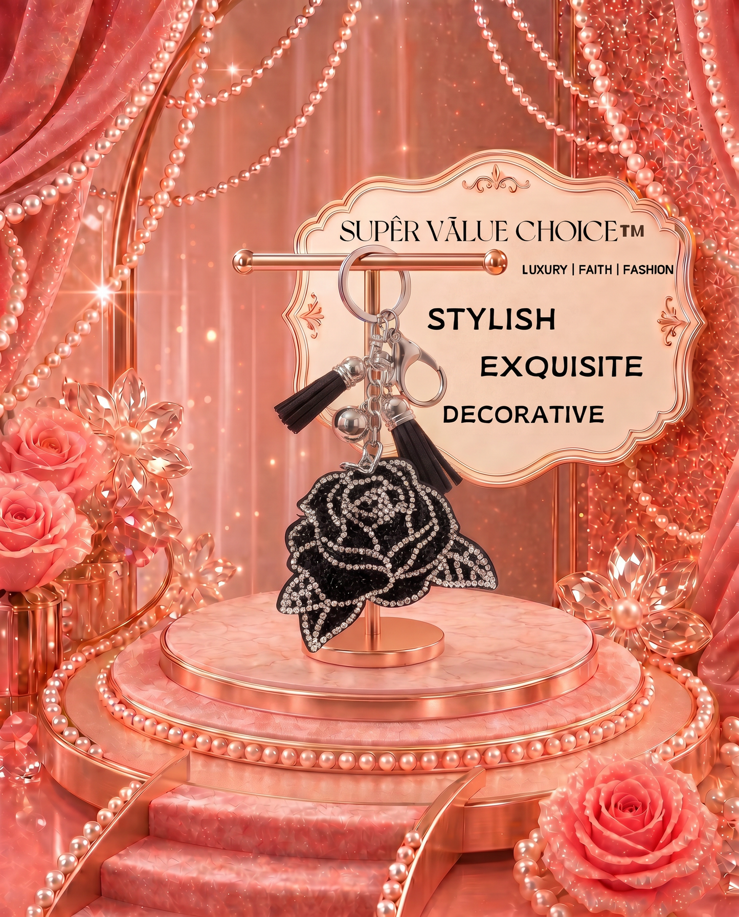 SUPERVALUECHOICE HCSESA00038 Sparkly Rhinestone Rose Keychain & Brooch
