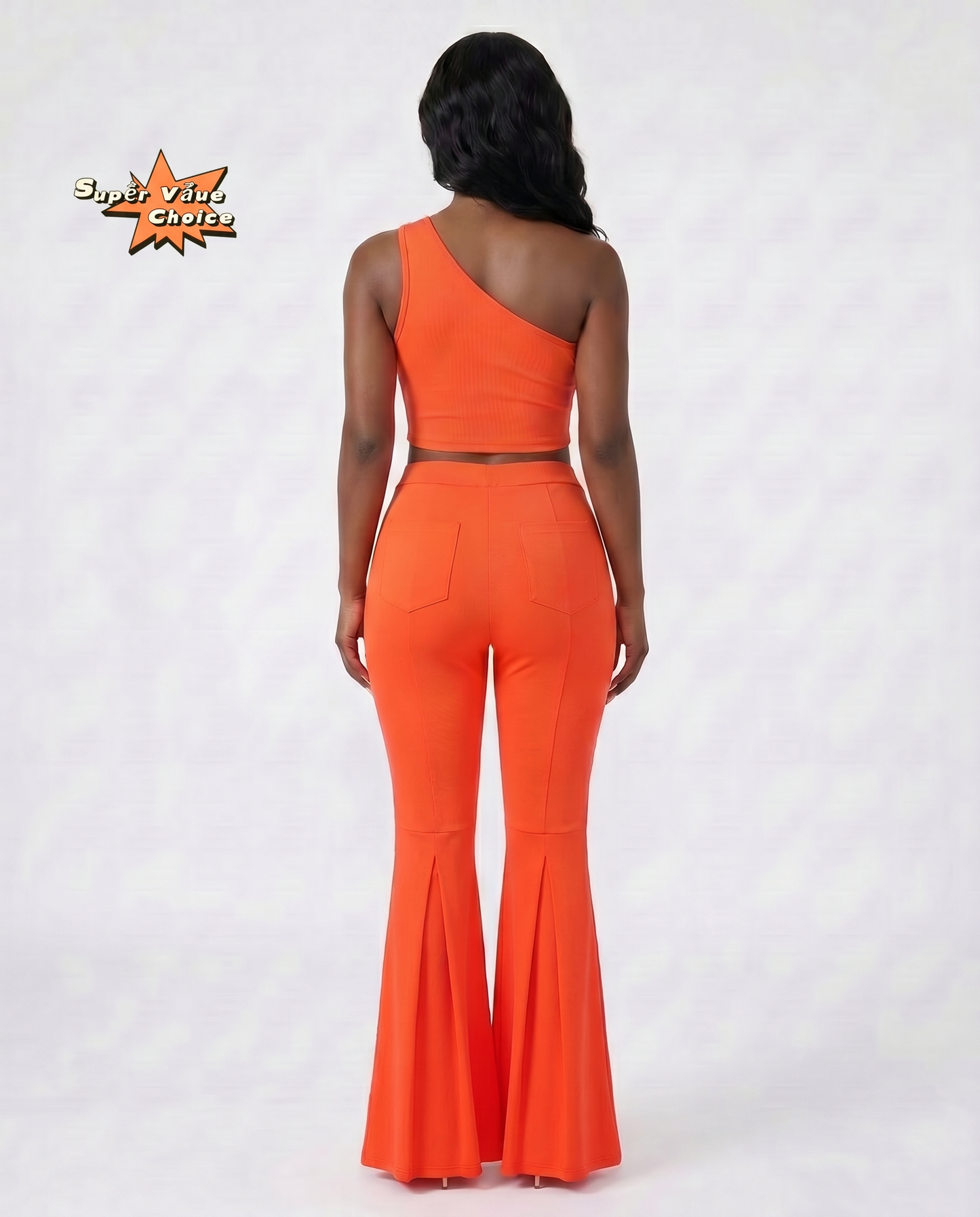 SUPERVALUECHOICE HCSEBB00001 One-Shoulder Crop Top & Flare Pants Two-Piece Set