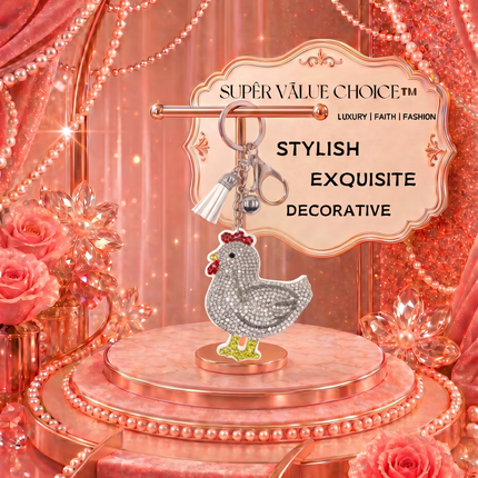 SUPERVALUECHOICE HCSESA00039 Rhinestone Chicken Keychain & Brooch Sparkly Accessory