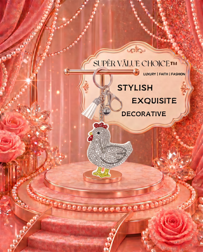 SUPERVALUECHOICE HCSESA00039 Rhinestone Chicken Keychain & Brooch Sparkly Accessory