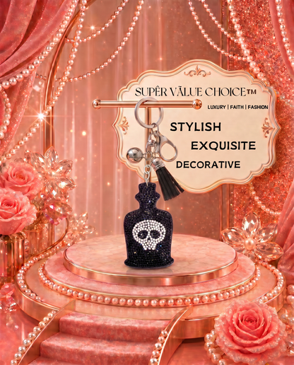 SUPERVALUECHOICE HCSESA00033 Sparkly Black Skull Bottle Rhinestone Keychain & Brooch