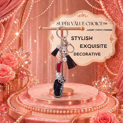 SUPERVALUECHOICE HCSESA00034 Rhinestone Lipstick Keychain & Brooch Sparkly Accessory