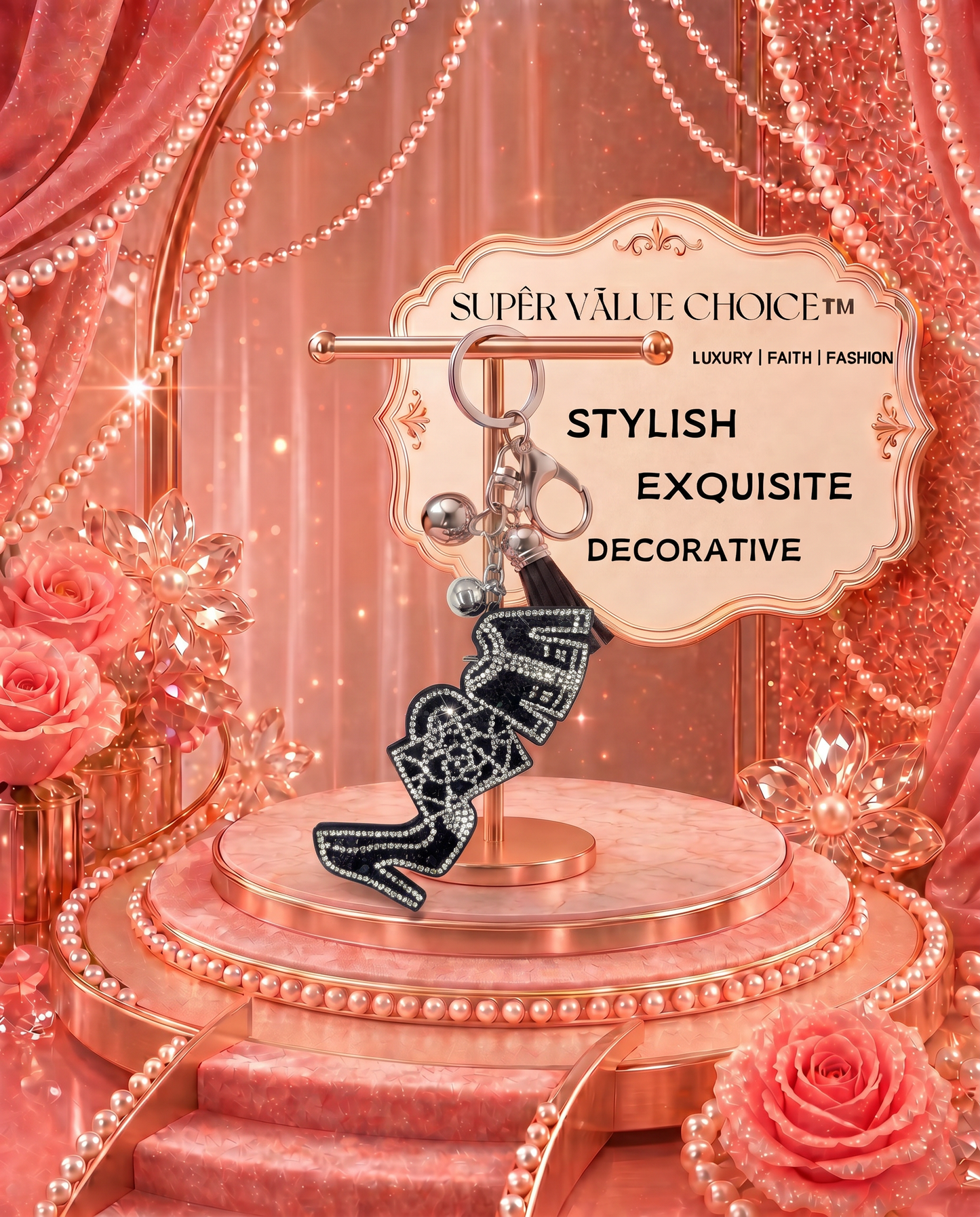 SUPERVALUECHOICE HCSESA00037 Crystal High Heel Keychain and Brooch Multifunctional Bag Charm