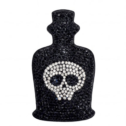SUPERVALUECHOICE HCSESA00033 Sparkly Black Skull Bottle Rhinestone Keychain & Brooch